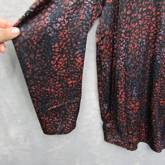 Torrid Top Womens Sz 0 XL Satin Animal Print Blouse Black Multicolor Puff Sleeve - Picture 5 of 14